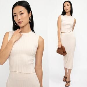 NWT Cotton Citizen Ribbed Crew Neck Capri Cropped Muscle Tank Top Oatmeal